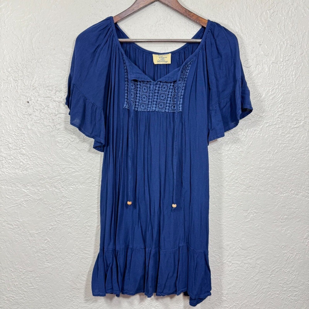 Vintage‎ Y2K Boho Western Cowgirl Dress Tunic S Gauzy Tiered Embroidery Festival